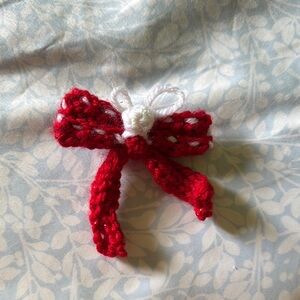 Handmade Red and White Crochet Bow